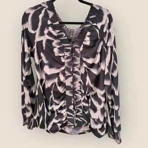 Attention Long Sleeve Black Gray White Abstract Print Top Sz XL Cuffed Sleeve AE